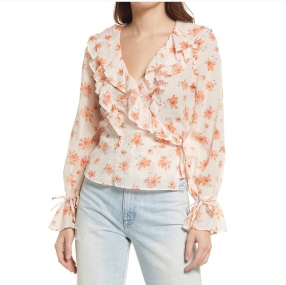 Free People Amanda Ruffle Wrap Top In Ivory Combo - Picture 2 of 14